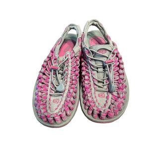 Keen Uneek Sandals 6 Gray Pink Knot Rope Woven Drawstring